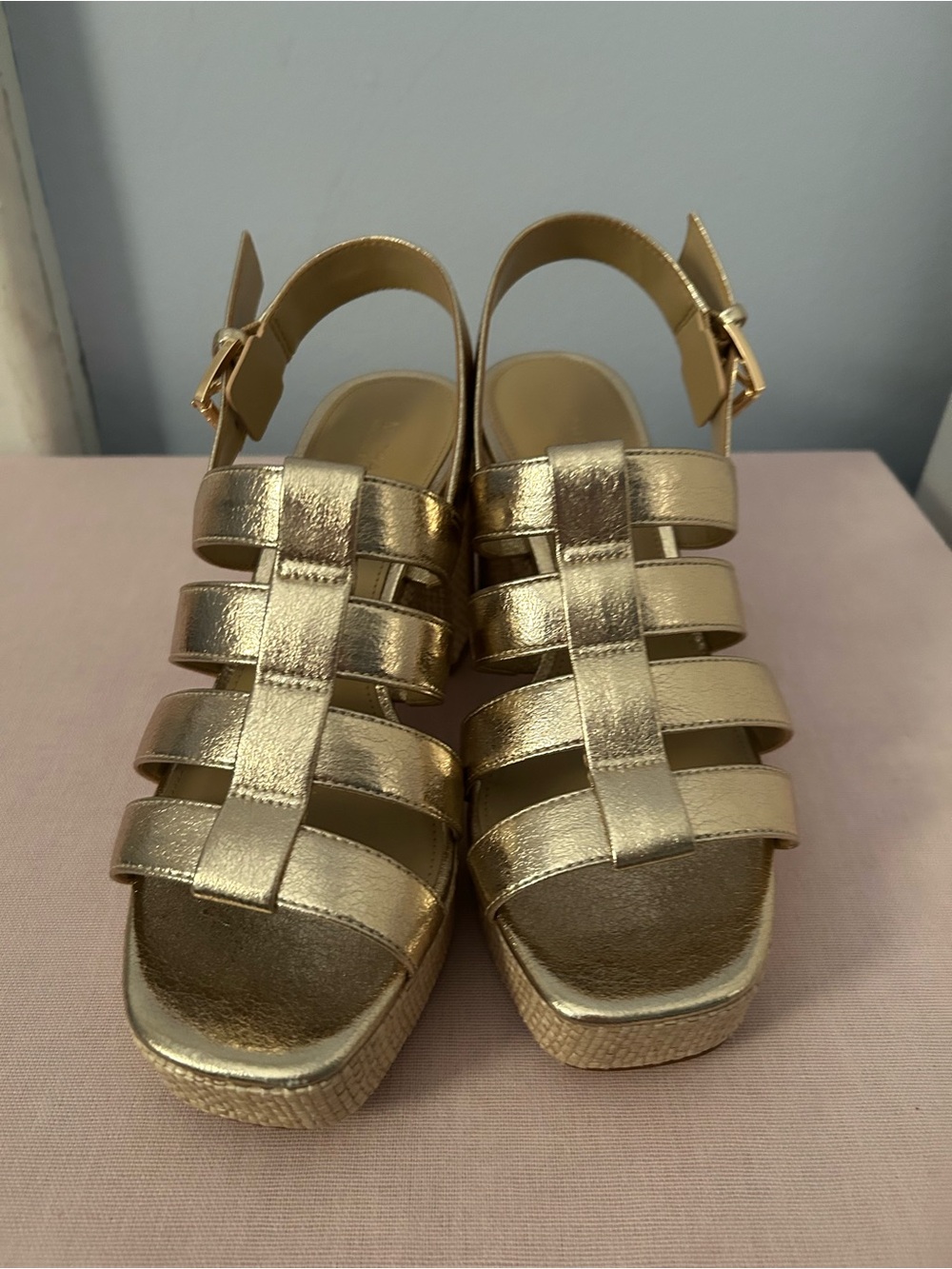 Michael Kors Metallic Gold Strappy Platform Sandals
